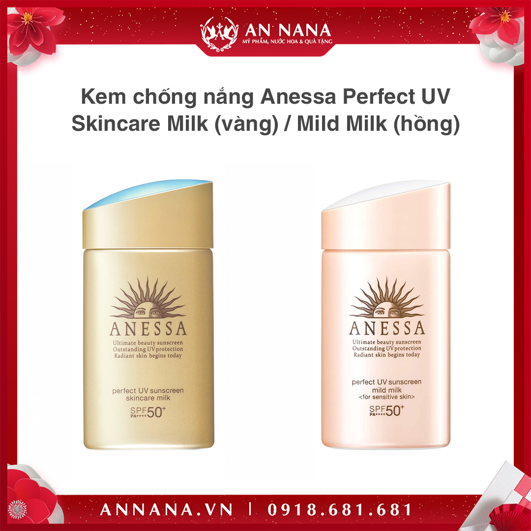 Kem chống nắng Anessa Perfect UV Skincare Milk (vàng) / Mild Milk (hồng)