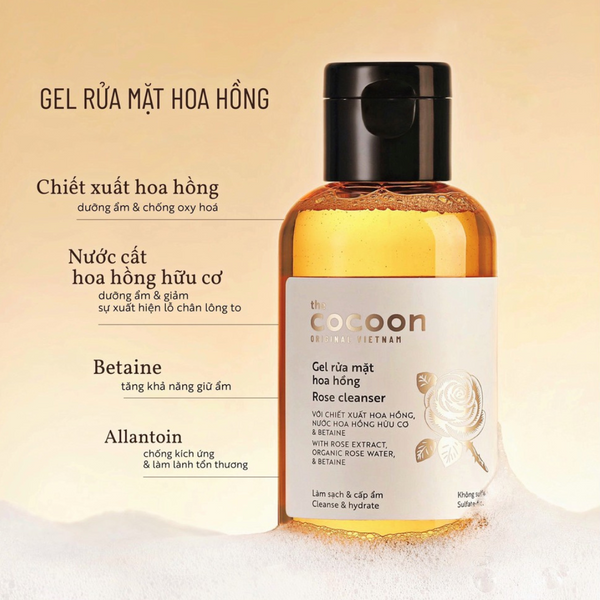 Gel rửa mặt hoa hồng Cocoon Rose Cleanser 140ml