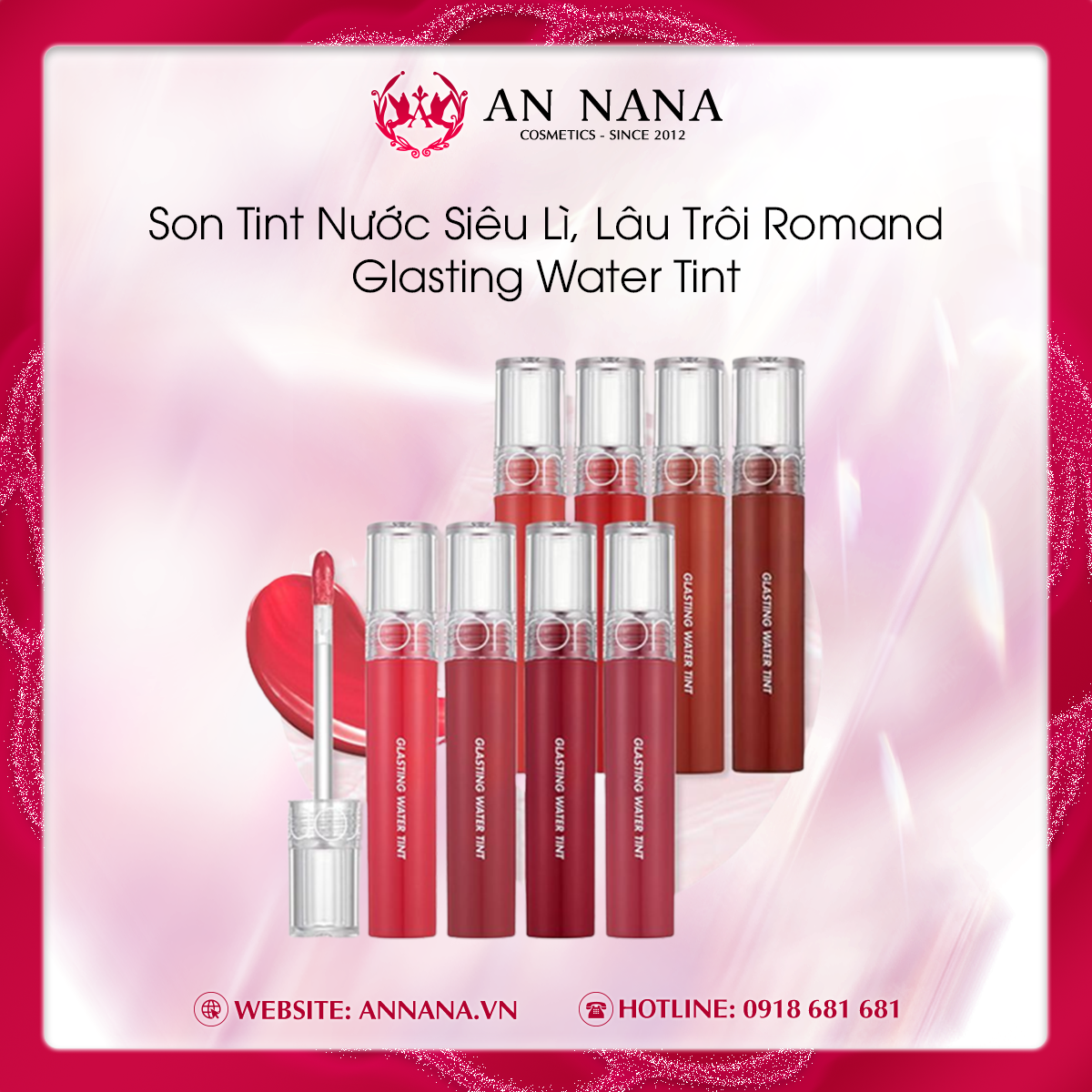 Son Tint Nước Siêu Lì, Lâu Trôi Romand Glasting Water Tint