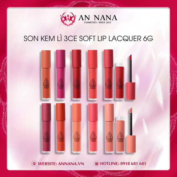 Son Kem Lì 3CE Cho Làn Môi Mềm Mịn Ẩm Mượt 3CE SOFT LIP LACQUER 6g