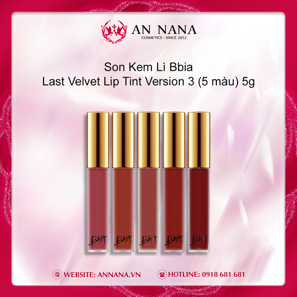 Son Kem Lì Bbia Last Velvet Lip Tint Version 3 (5 màu) 5g