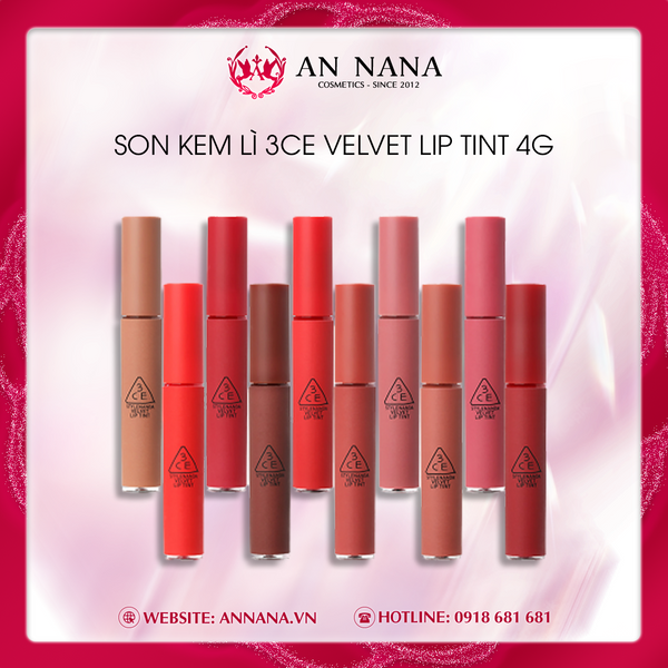 Son Kem Lì 3CE Mịn Màng Như Nhung 3CE Velvet Lip Tint 4g