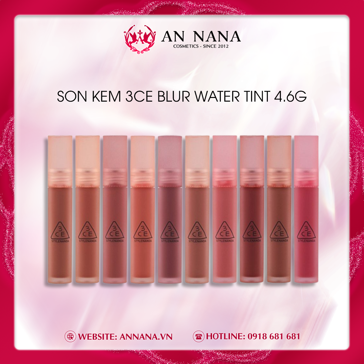 Son Kem 3Ce Cho Viền Môi Mờ Ảo 3Ce Blur Water Tint 4.6G – An Nana