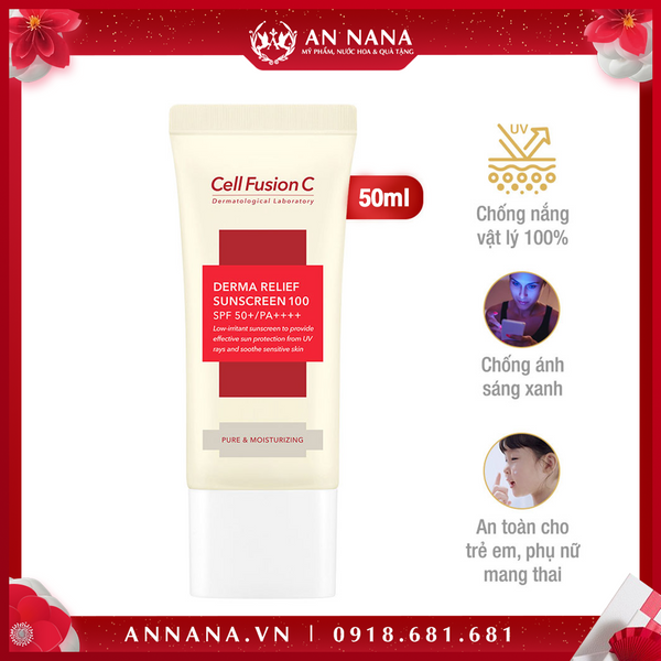 Kem Chống Nắng Chống Ánh Sáng Xanh Cell Fusion C Derma Relief 50+/PA++++ 50ml