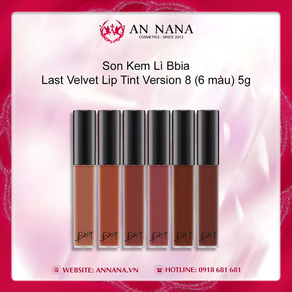 Son Kem Lì Bbia Last Velvet Lip Tint Version 8 (6 màu) 5g