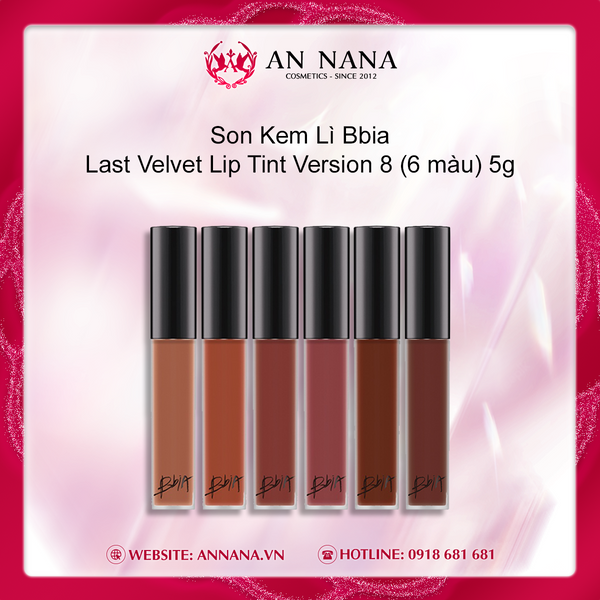 Son Kem Lì Bbia Last Velvet Lip Tint Version 8 (6 màu) 5g