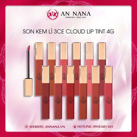 Son Kem Lì 3CE Mịn Nhẹ Như Mây 3CE Cloud Lip Tint 4g