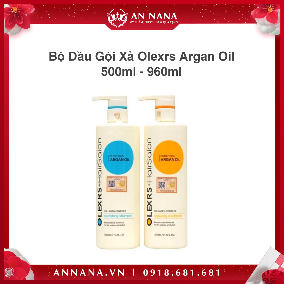 Bộ dầu gội xả Olexrs Argan Oil Collagen 500ml - 960ml