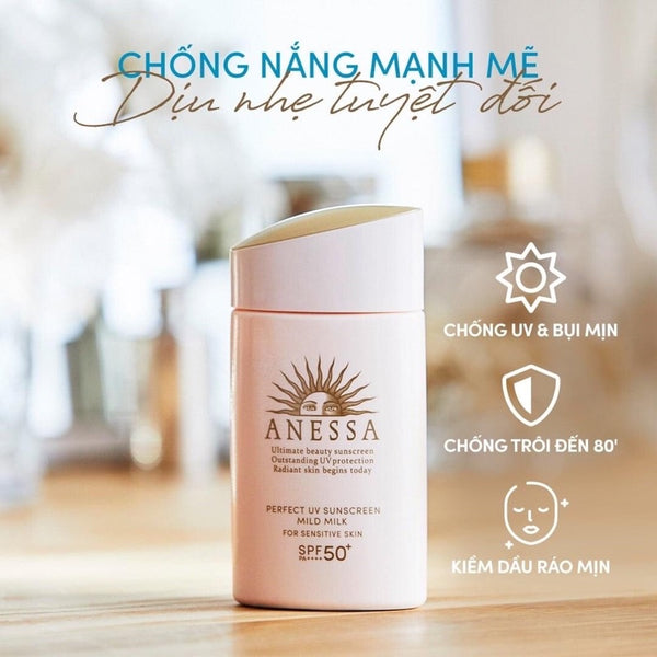 Kem chống nắng Anessa Perfect UV Skincare Milk (vàng) / Mild Milk (hồng)