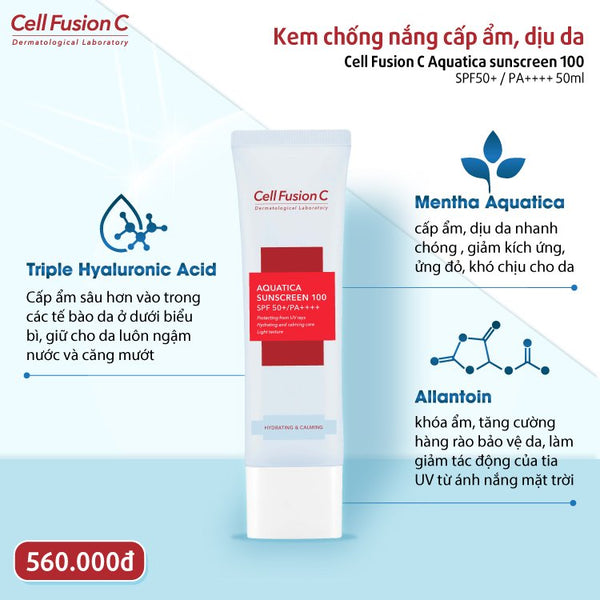 Kem chống nắng Cell Fusion C cấp ẩm, dịu da Aquatica 50+/ PA++++ 50ml