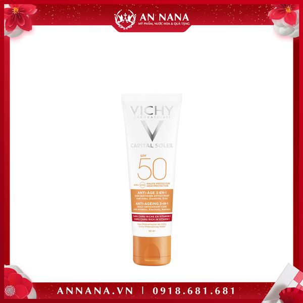 Kem chống nắng Vichy Capital Soleil Anti-Age Spot 3in1 SPF50+ (Vạch Đỏ)