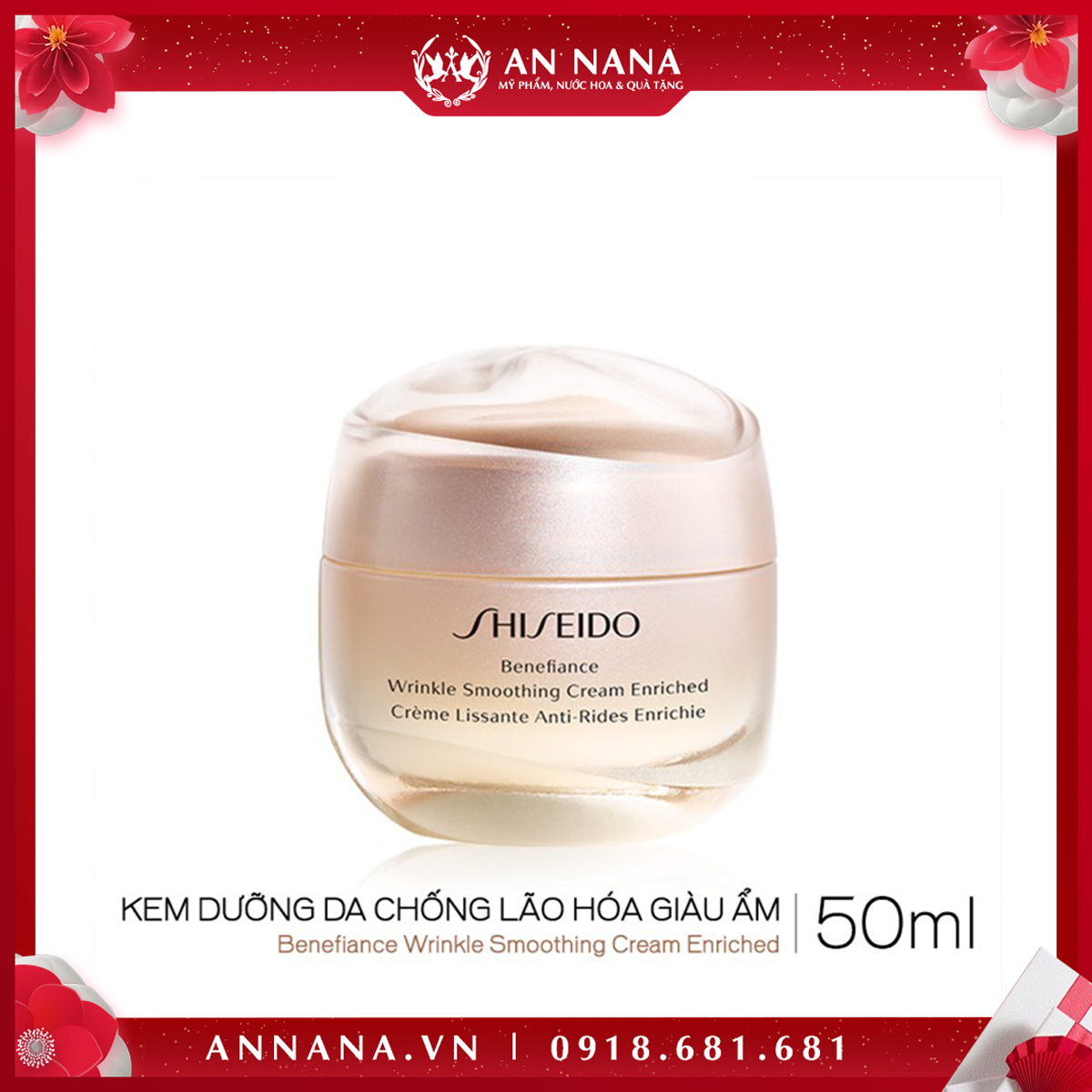 Kem dưỡng da Shiseido Benefiance Wrinkle Smoothing Cream Enriched 50ml - An Nana