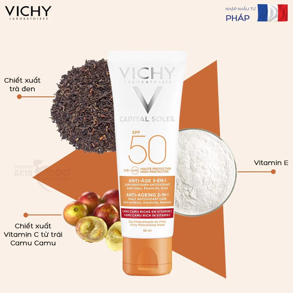 Kem chống nắng Vichy Capital Soleil Anti-Age Spot 3in1 SPF50+ (Vạch Đỏ)