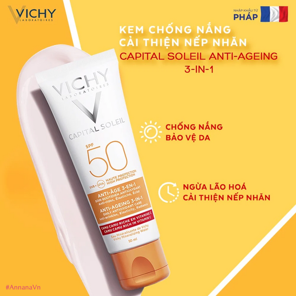 Kem chống nắng Vichy Capital Soleil Anti-Age Spot 3in1 SPF50+ (Vạch Đỏ)