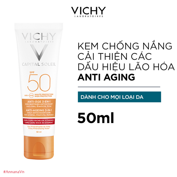 Kem chống nắng Vichy Capital Soleil Anti-Age Spot 3in1 SPF50+ (Vạch Đỏ)