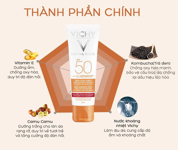 Kem chống nắng Vichy Capital Soleil Anti-Age Spot 3in1 SPF50+ (Vạch Đỏ)